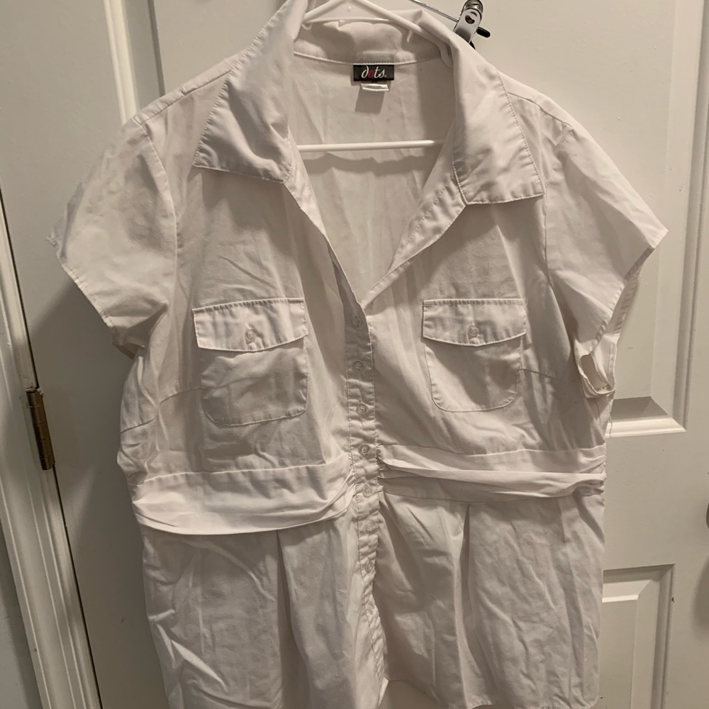 Dots white button up blouse -3x